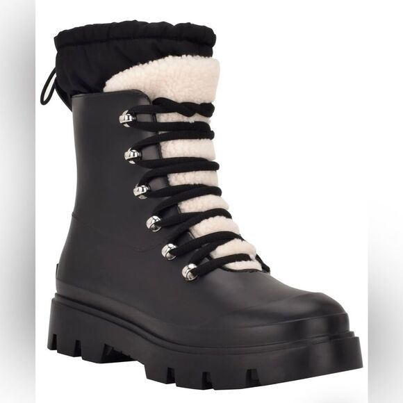 Marc Fisher Freely Waterproof Combat Lace-Up Boot in Black Size 10 NEW - Picture 1 of 9